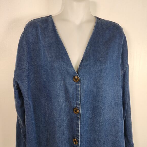 Soft Surroundings Womens Wendy Button Tunic Shirt Blue Chambray Denim V Neck Med - Picture 3 of 12